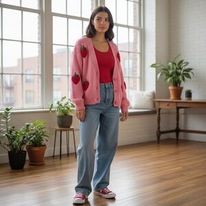 Dreamers by Debut strawberry cardigan sweater size S/M